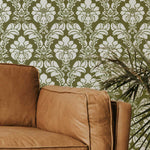 Pro Damask Wall Stencil With Sofa and Plant