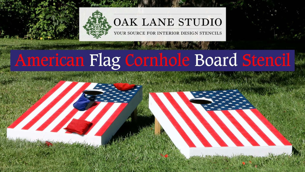 How to Stencil a Cornhole Board | American Flag Cornhole Board Stencil | Oak Lane Studio