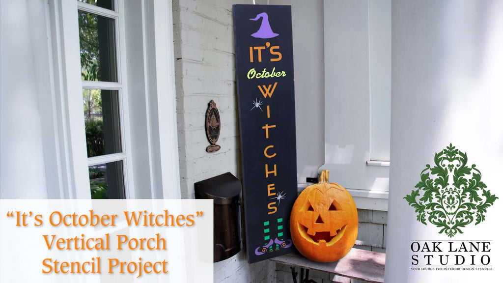 How to Stencil a Halloween Porch Sign | It's October Witches Vertical Porch Stencil Project