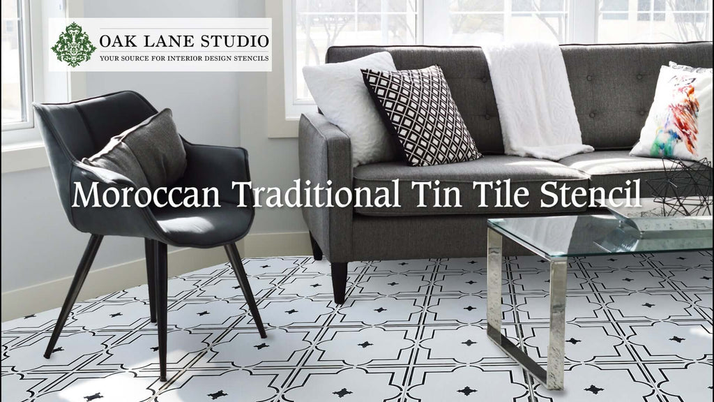 How to Stencil a Tiled Floor | Moroccan Traditional Tin Tile Stencil | Oak Lane Studio