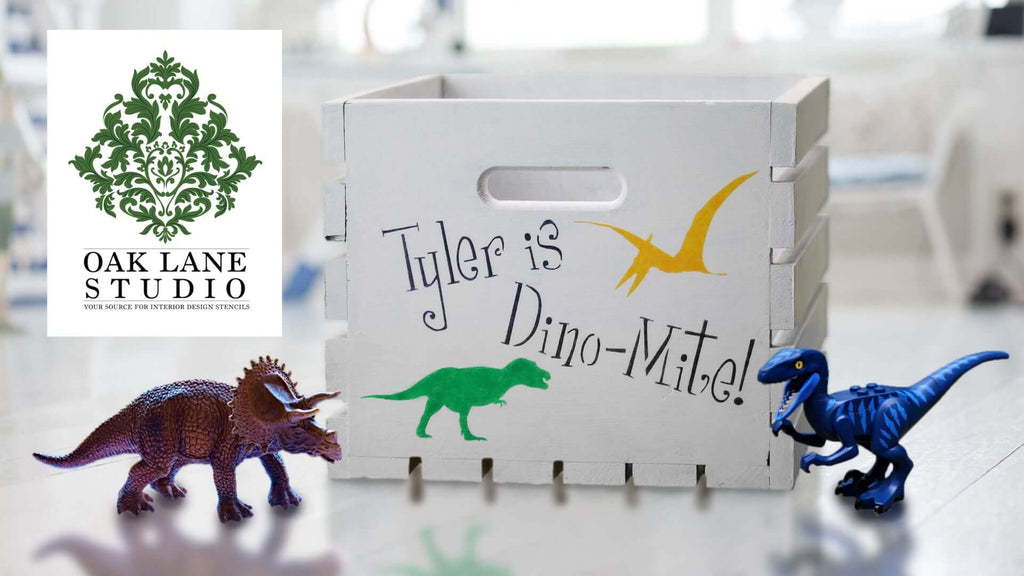 How to Upcycle a Wooden Crate | Custom Stenciled Dino Crate Project