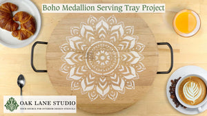 How to Upcycle an Old Serving Tray | Boho Medallion Stenciled Serving Tray Project | Oak Lane Studio