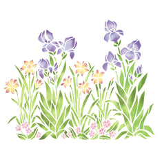 Large Iris, Daffodil and Violet Garden Wall Stencil