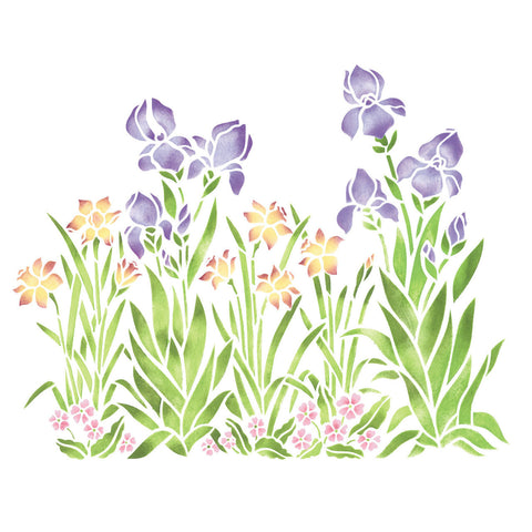 Small Iris, Daffodil, and Violet Garden Wall Stencil