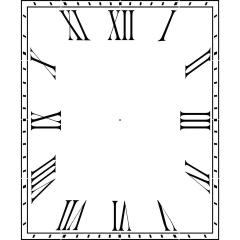 12 to 36 Inch Wide Rectangular Roman Numeral Clockface Wall Stencil