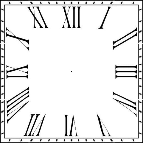 12 to 36 Inch Square Roman Numeral Clockface Wall Stencil
