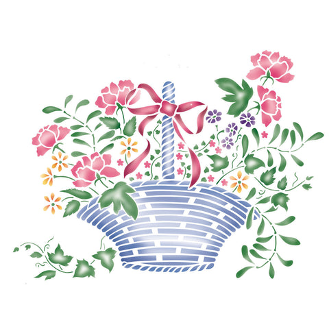 Small Flower Basket Wall Stencil
