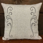 Scrolls and Flourishes Stencil by Designer Stencils on a pillow