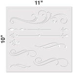 Dimensions for the Scrolls and Flourishes Stencil by Designer Stencils