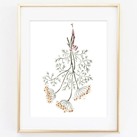 Hanging Dill Herbs Wall Stencil by DeeSigns stenciled onto framed artwork