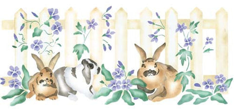 Bunnies with Fence Wall Stencil