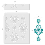 Large Rosie Damask Allover Wall Stencil - Dimensions