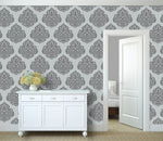 Large 15 Inch Moroccan Damask Allover Wall Stencil - Room Setting