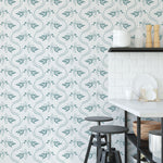 Wavy Leaves Allover Wall Stencil - Room Setting