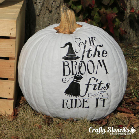 If the Broom Fits Halloween Craft Stencil On Pumpkin