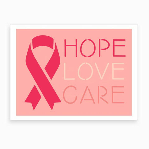 Hope Love Care Craft Stencil On Pink Card