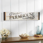 Farmhouse sign stencil above side table. Make your own sign stencil with our stencil!