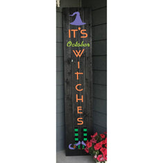 It's October Witches Vertical Porch Sign Stencil! Make your own Halloween Signs today!