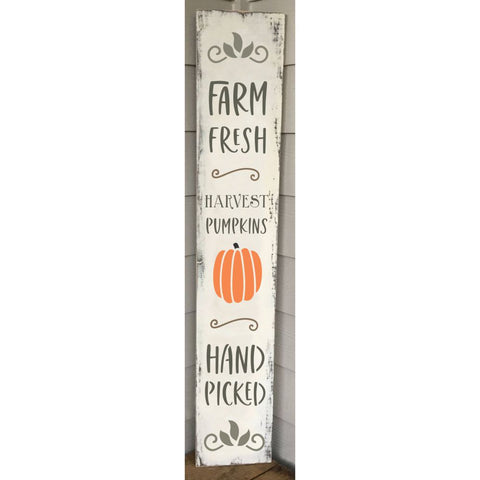 Fall Farm Fresh Harvest Pumpkins Vertical Porch Stencil. Paint your Fall porch leaner sign today!