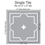 Moroccan Traditional Tin Tile Wall Stencil Single Tile Measurements Fits on 4" x 4" tile