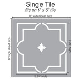 Moroccan Traditional Tin Tile Wall Stencil Single Tile Measurements Fits On 6" x 6" tile