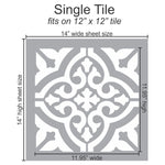 Single Tile Bohemian Tile Stencil fits on 12 x 12 inch tile