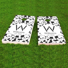 Customize Your Very Own Cornhole Board using our Designer Cowhide Monogram and Name Cornhole Board Stencils