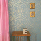 Victorian Baroque Wall Stencil Living Room Blue