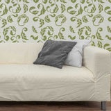 Acanthus Wall Stencil shown in living room in green
