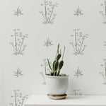 Bamboo Wall Stencils shown on white wall.