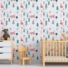 Fox Forest Allover Wall Stencil by Victoria Borges - Room Setting
